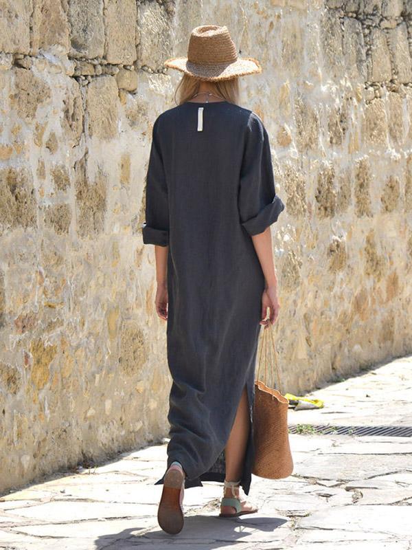 Simple Loose V-neck Split-side Maxi Dress