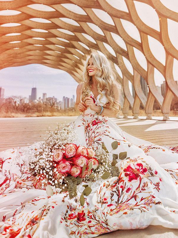 Bohemia Floral V-Neck Waisted Maxi Dress