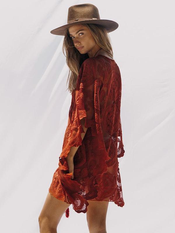 Sexy Red Lace Bandage Cover-up Mini Dress