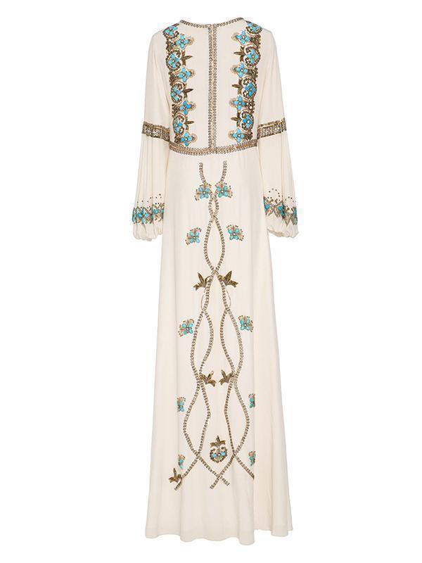 White Embroidered Puff Sleeve Maxi Dress