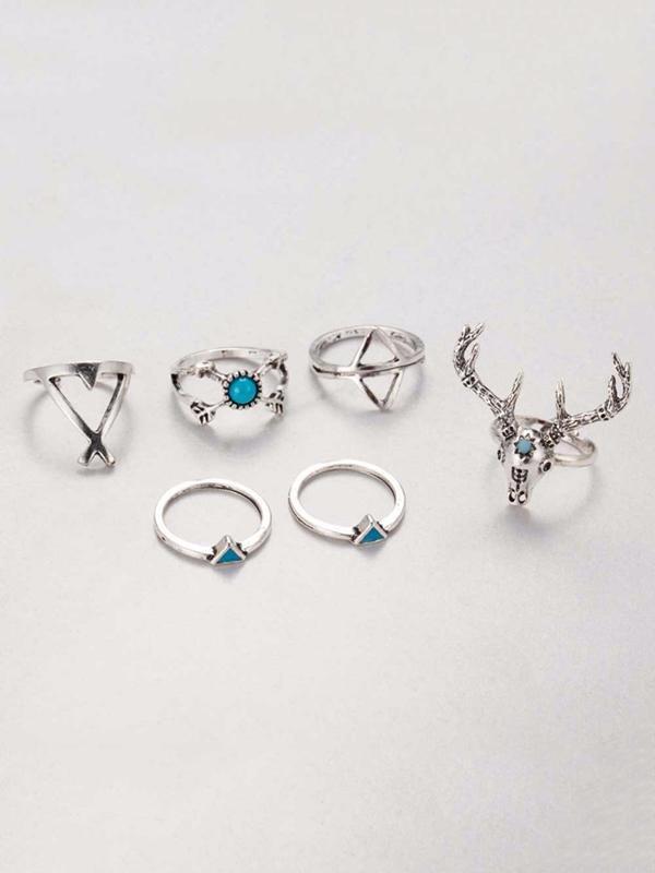 Gypsy 7PCS Elk Pattern Turquoise Rings Accessories