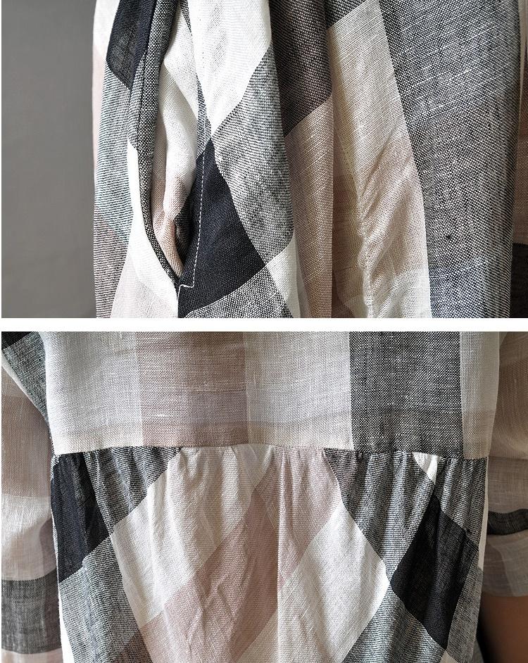 Women cotton linen shirt dress summer 3/4 sleeve