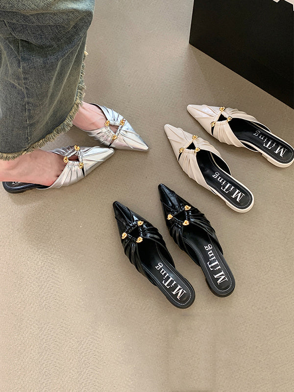 Hollow Pointed-Toe Split-Joint Sandals Slippers&Mules