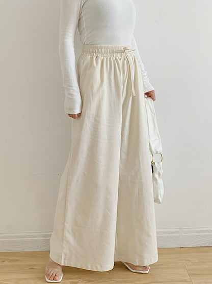 High Waisted Loose Drawstring Elasticity Pockets Solid Color Pants Trousers
