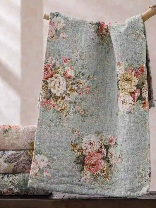 Retro Botanic Flower Jacquard Hemp Face Towel 3-Pcs Set