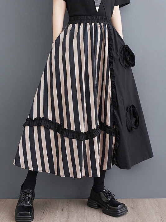 Elastics High Waisted Loose Flower-Embellished Split-Joint Skirts Bottoms