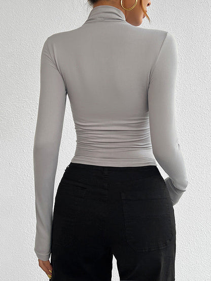 Long Sleeves Skinny Solid Color High Neck T-Shirts Tops