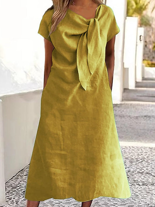 Loose Raglan Sleeve Asymmetric Solid Color Split-Joint Round-Neck Midi Dresses