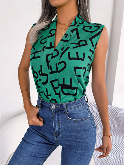 Sleeveless Printed V-Neck Vest Top