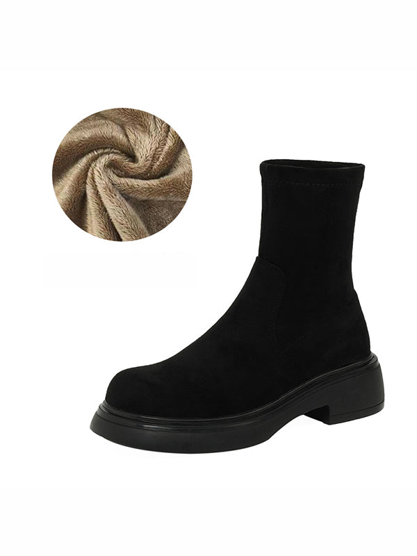 Round-Toe Split-Joint Velvet Boots
