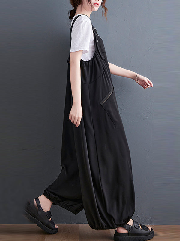 Loose Oversize Solid Color Zipper Jumpsuits Bottoms