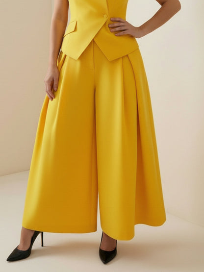 High Waisted Loose Pleated Solid Color Split-Joint Pants