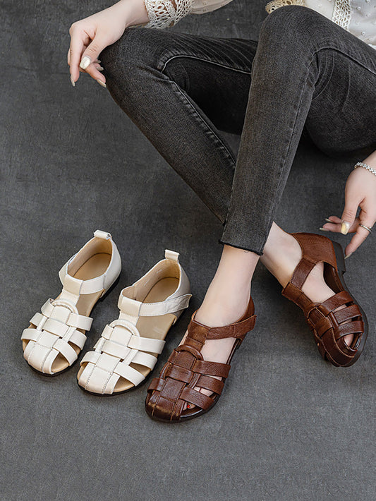 Women Summer Genuine Leather Low Heel Sandals