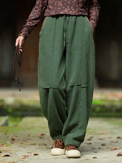 Plus Size Women Winter Retro Solid Spliced Padded Harem Pants