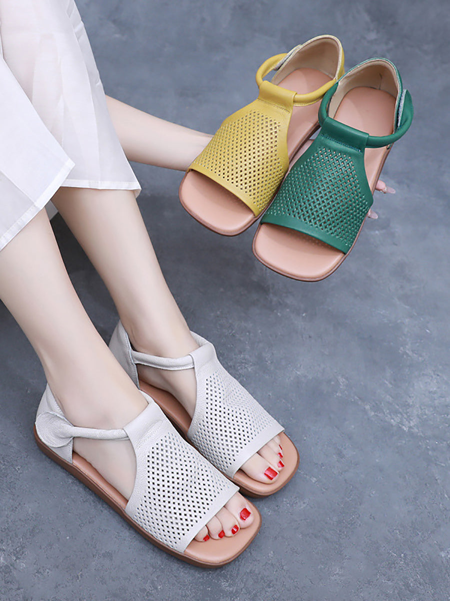 Women Summer Casua Leather Hollow Out Flat Sandals