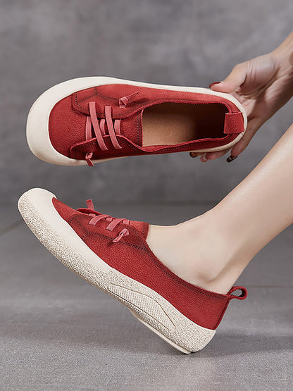 Women Casual Summer Genuine Leather Flat Shoes