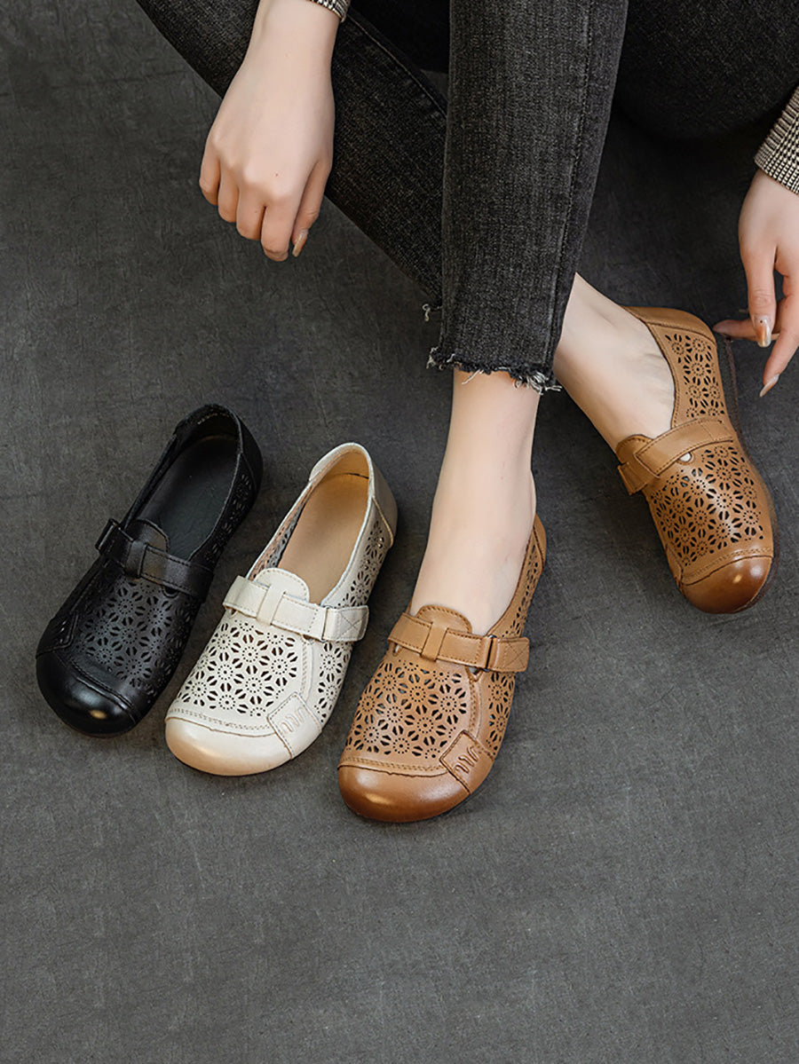 Women Summer Hollow Out Leather Low Heel Shoes