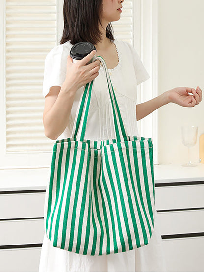 Women Casual Stripe Canvas Shoulder Bag