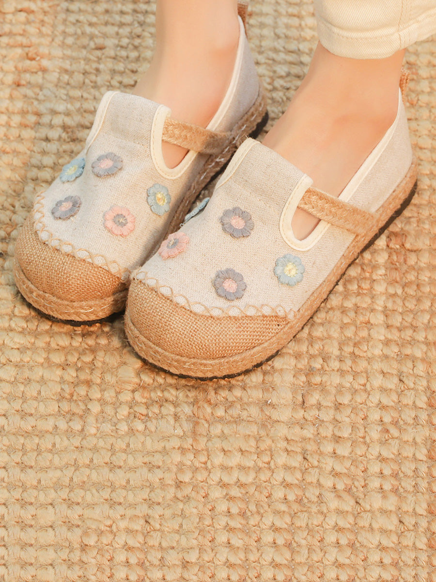Women Artsy Summer Flower Embroidery Linen Shoes