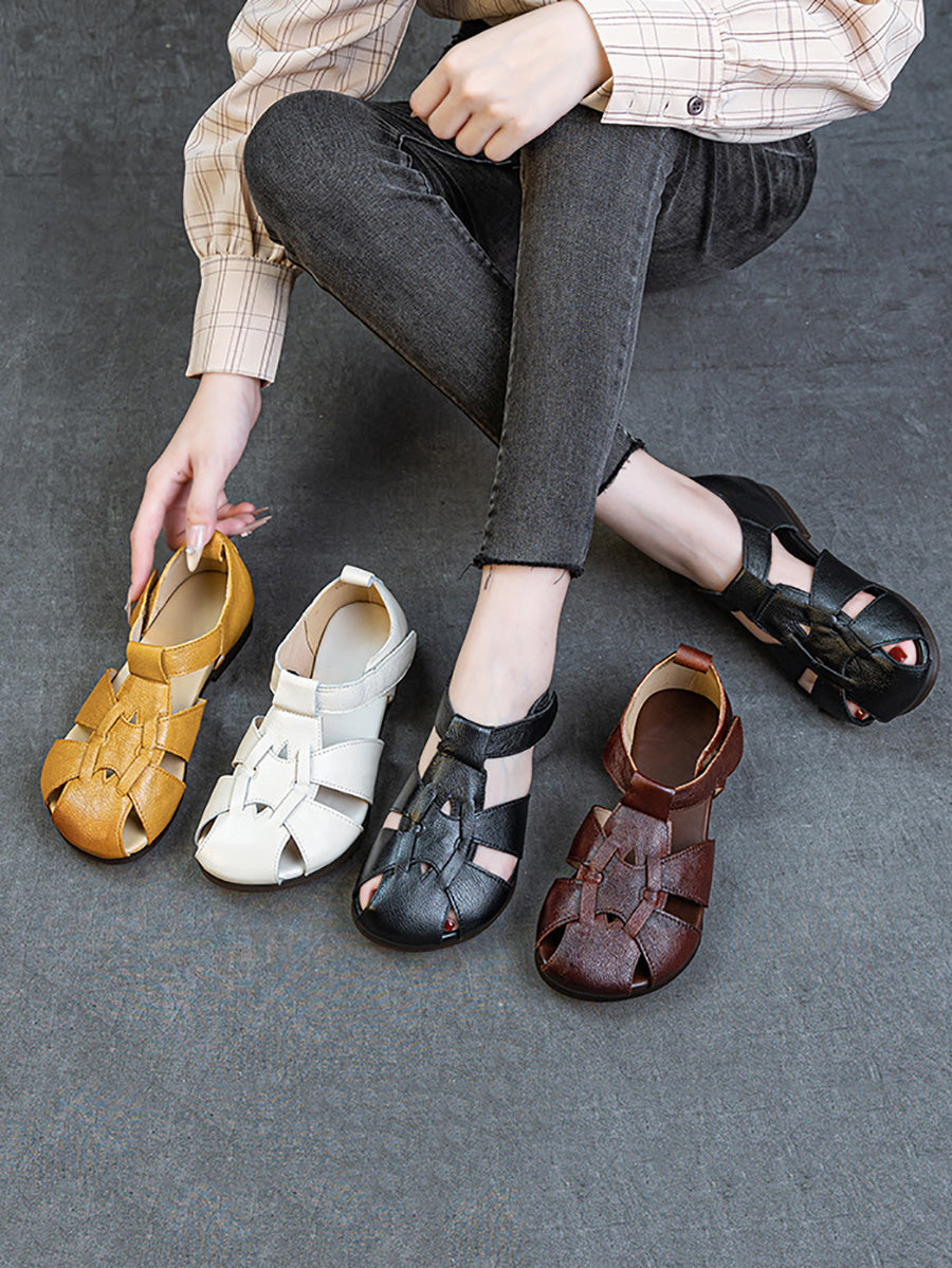 Women Summer Soft Leather Spliced Sandals