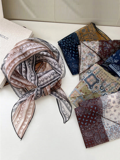 Women Thin Floral Triangle Scarf