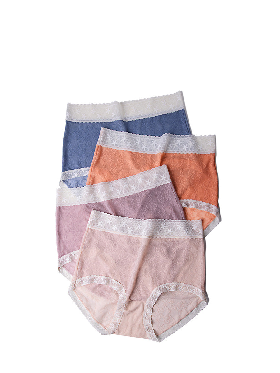 6 Pieces Summer Women Flower Jacquard High Waist Underwear