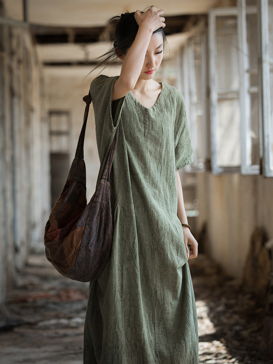 Women Summer Women Summer V-Neck Linen Dress