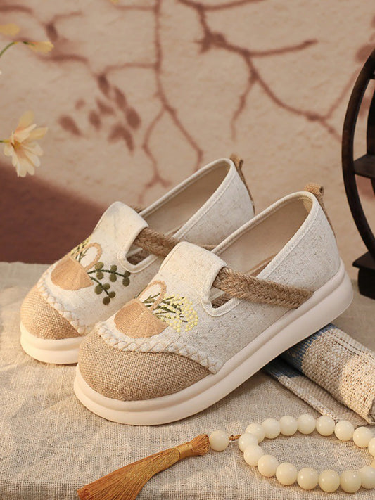 Women Ethnic Embroidery Linen Spliced Flat Shoes