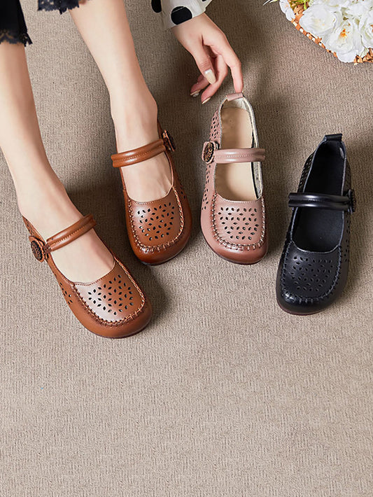 Women Summer Casual Genuine Leather Low Heel Shoes