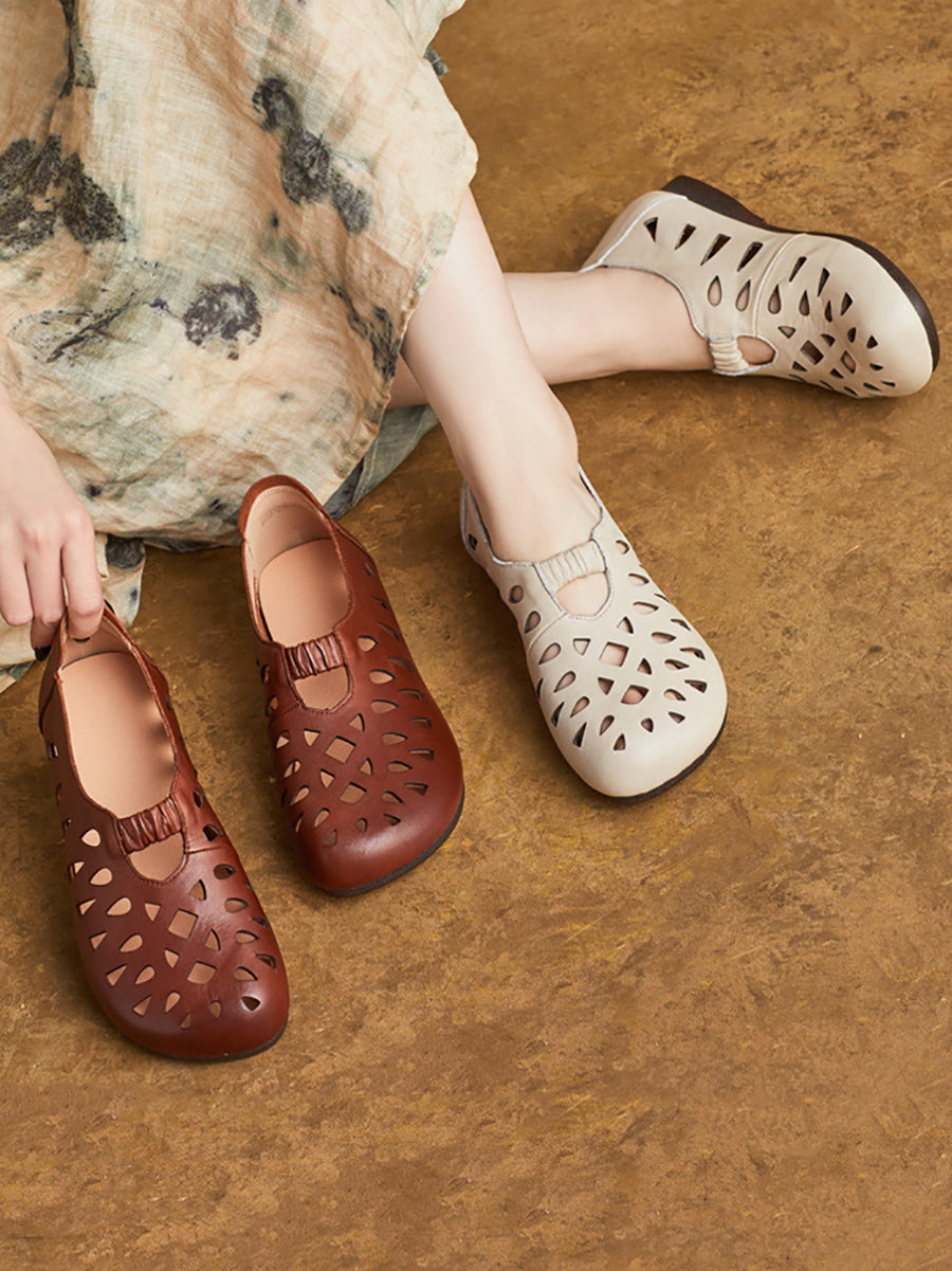 Women Summer Casual Leather Hollow Out Shoes