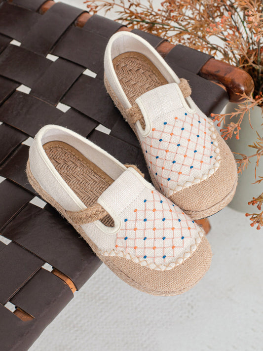 Women Vintage Rhomboids Knitted Canvas Shoes