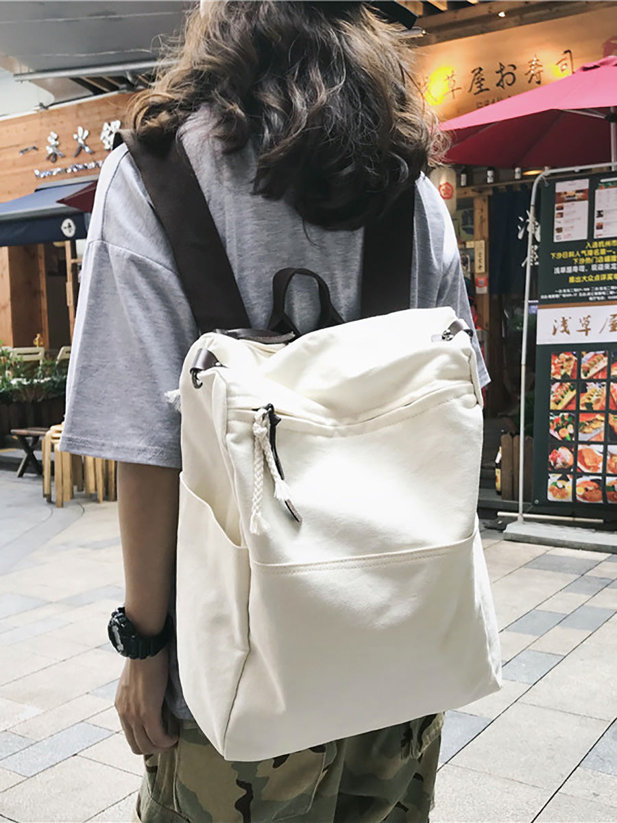 Casua Pure Color Large Capacity Square Canvas Backpack