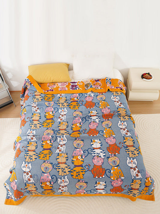 100%Cotton Queen Bedcover Cur Cat Sofa Blanket