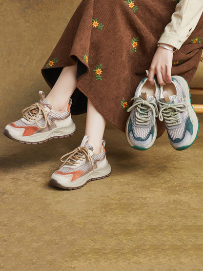 Women Spring Casual Leather Mesh Platform Sport Shoes