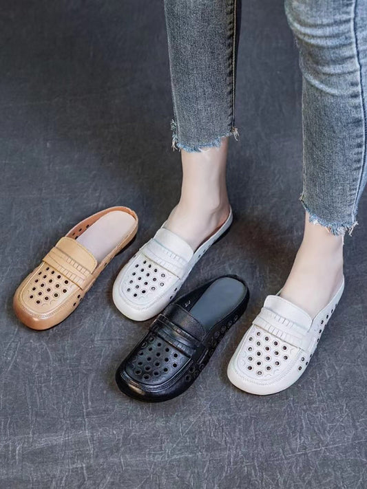 Women Summer Casual Genuine Leather Hollow Out Shoes