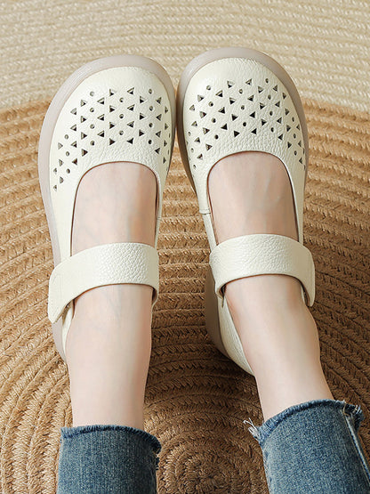 Women Vintage Summer Leather Hollow Out Platfrom Shoes
