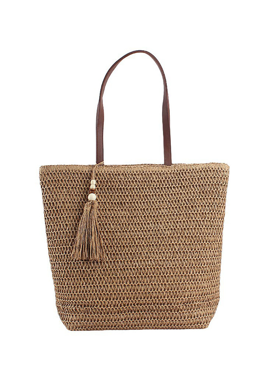 Women Summer Pure Color Straw Weave Shoulder Bag