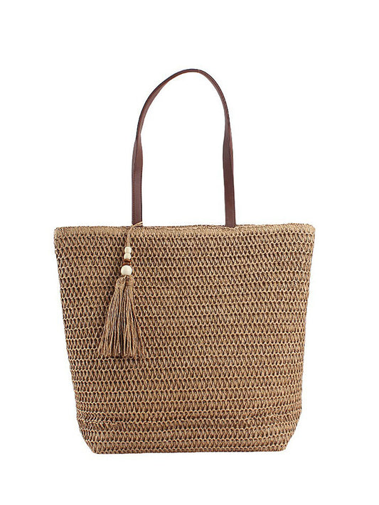 Women Summer Pure Color Straw Weave Shoulder Bag