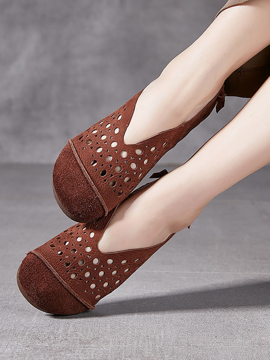 Women Summer Vintage Leather Cowhide Flat Shoes