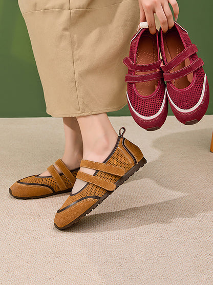 Women Casual Colorblock Leather Flat Shoes