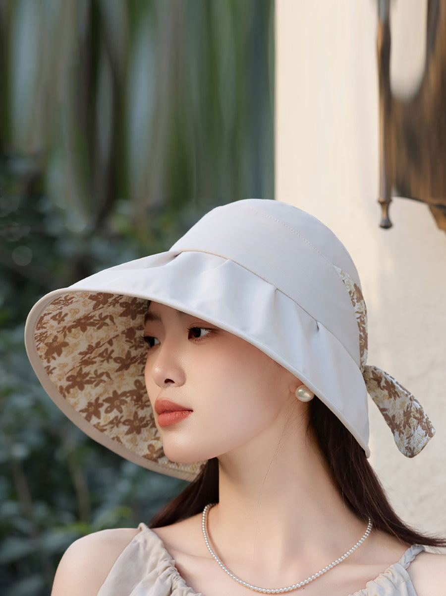 Women Summer Artsy Floral Bowknot Sunproof Hat