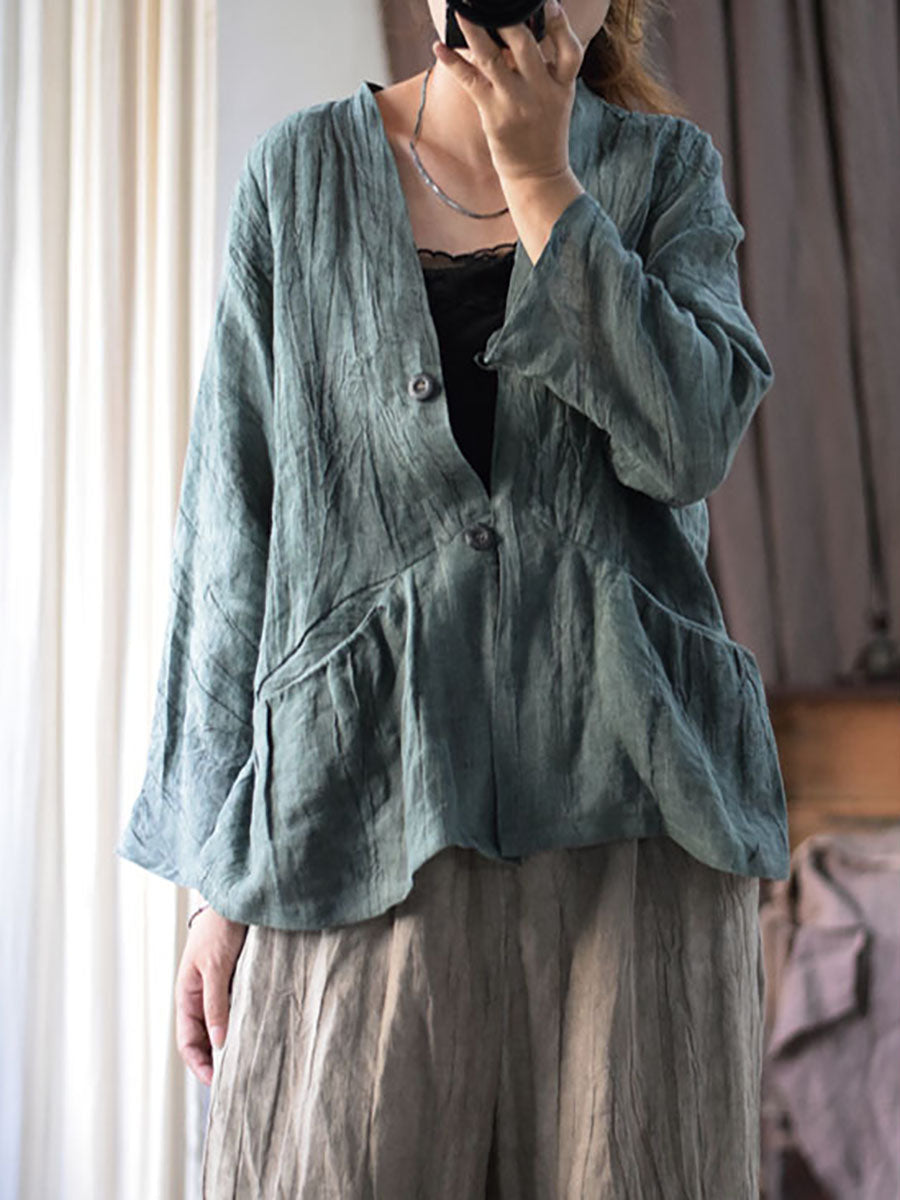 Women Artsy Solid Button Pocket Irregular Fold T-shirt