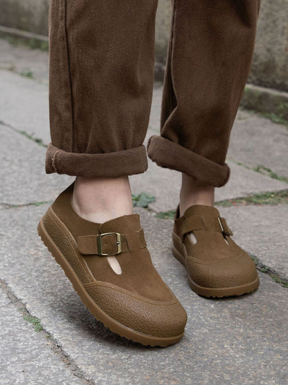 Women Summer Retro Genuine Suede Leather Flat Shoes