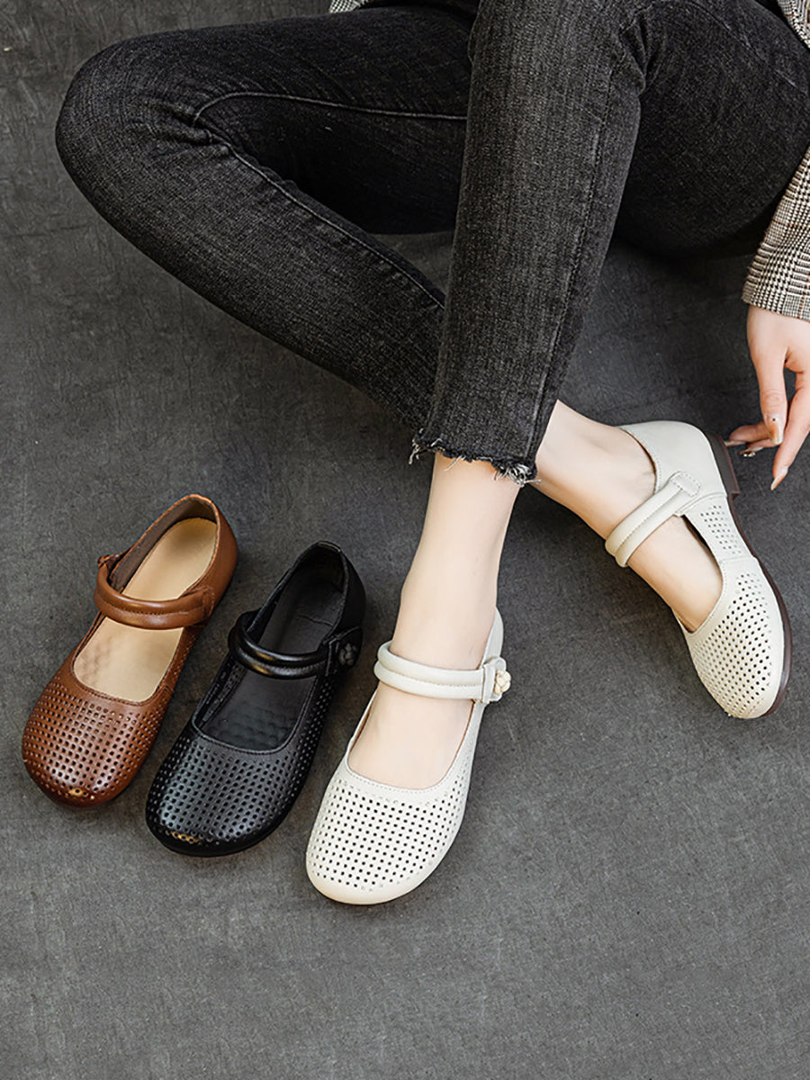 Women Casual Summer Genuine Leather Hollow Out Shoes