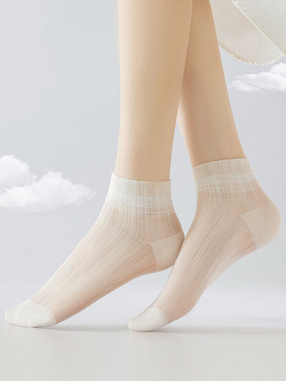 5 Pairs Women Summer Thin Pure Color Socks
