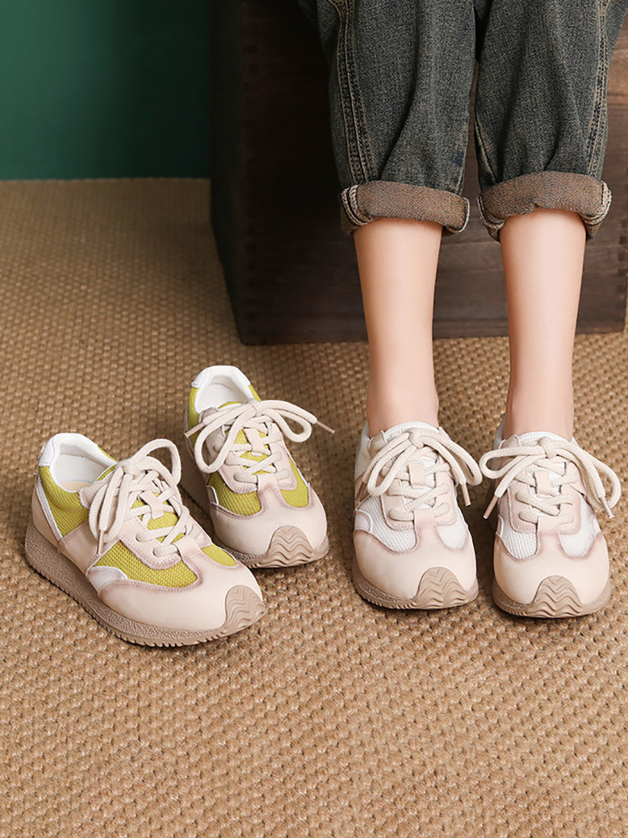 Women Casual Colorblock Leather Flat Sport Shoes