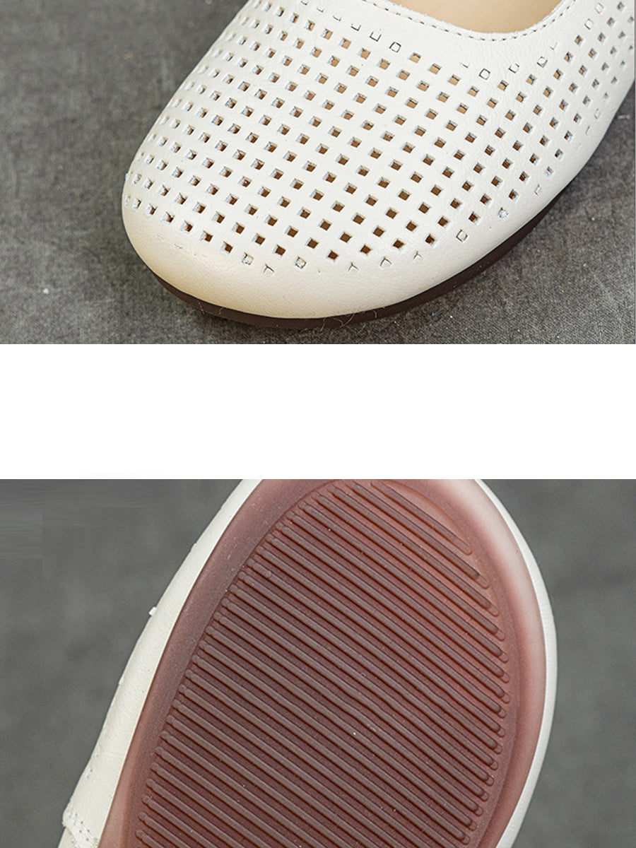 Women Casual Summer Genuine Leather Hollow Out Shoes