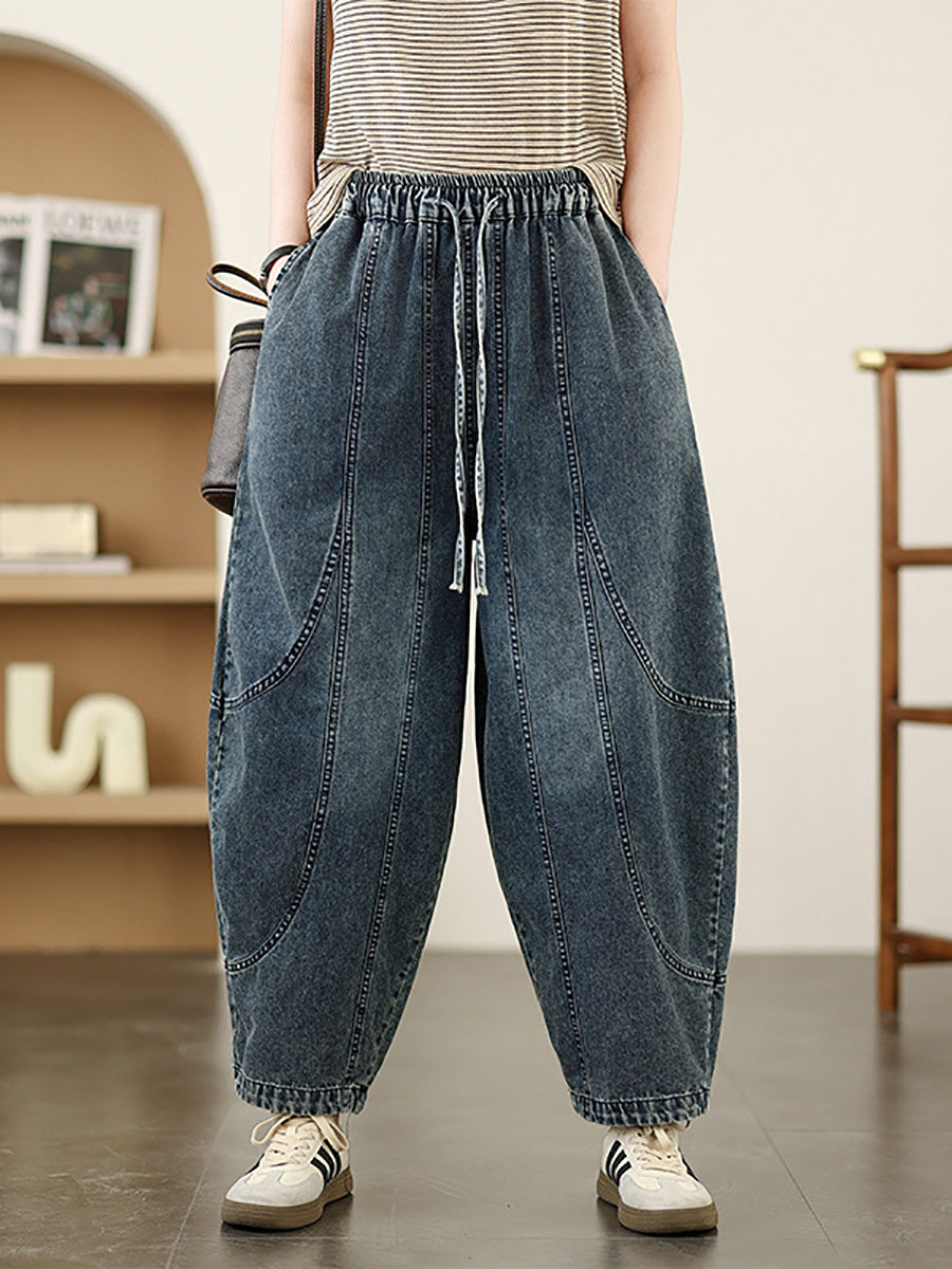 Women Spring Casual Denim Spliced Harem Pants