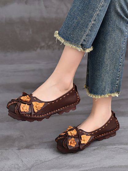 Women Ethnic Colorblock Flower Leather Shoes