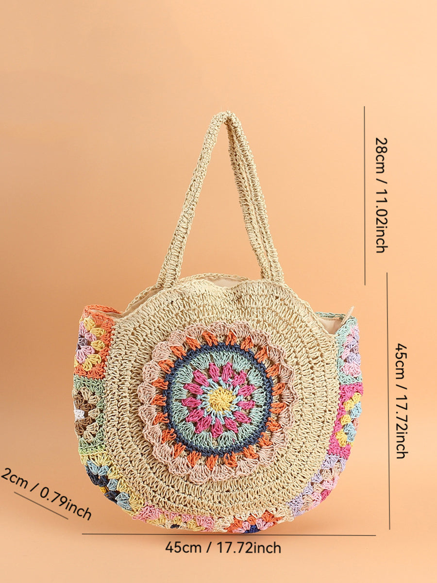 Women Fashion Flower Straw Weave Shoulder Bag